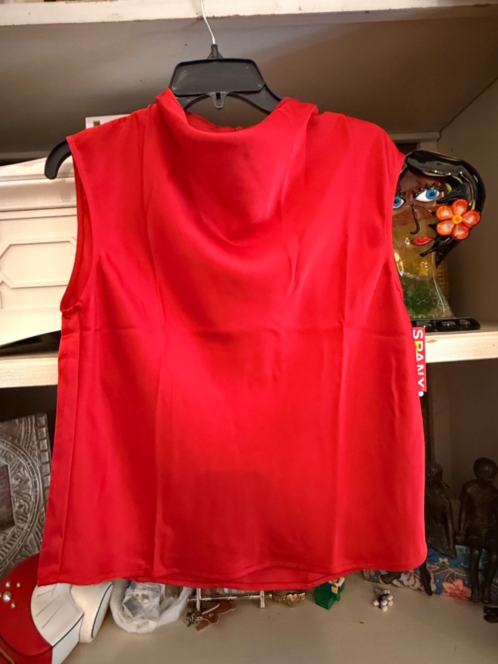 Spanx Small S red sleeveless silky smooth top draped cowl neckline - Picture 4 of 8